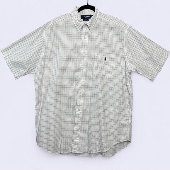Ralph Lauren Other - Ralph Lauren Men's Shirt Size XL White Grey Checkered Gold Button Down Sport EUC